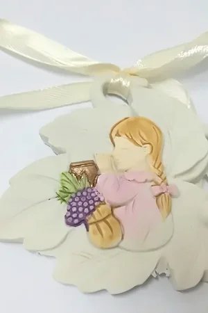 Trade Shop - Set 12 Pezzi Bomboniera Bomboniere Comunione Bambina 7x7cm Foglia Foglie Sacro - Promozione Esclusiva