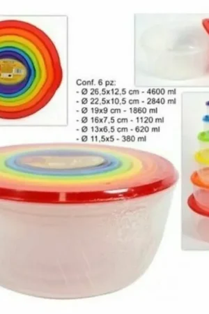 Trade Shop - Set 6 Pz Pezzi Contenitori In Plastica Tondi Con Coperchio Per Alimenti - Spedizione Espresso