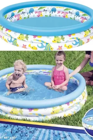 Trade Shop - Piscina Rotonda 122cm Gonfiabile Fuoriterra Pesciolini Bambini Giardino 3 Anelli - Offerta