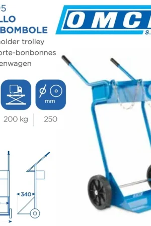 Trade Shop - Carrello Porta Bombole Omcn 095 Portata 200 Kg Con Ruote Da 250 Mm Altezza 140cm - A Buon Prezzo