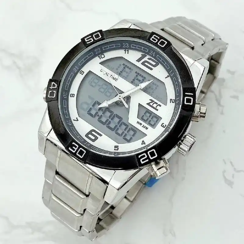 Trade Shop - Orologio Da Polso Zcc Uomo Acciaio Dual Time Resistente All'acqua Wr 30m Silver - Prezzo Ridotto
