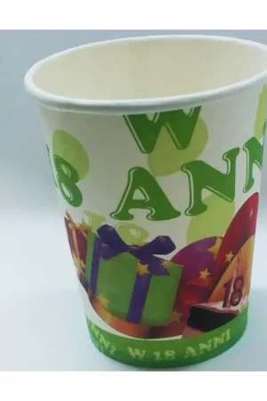 Trade Shop - Set 18 Pezzi Bicchieri Bianco Verde Usa E Getta Bicchiere Di Carta Feste 18 Anni - Super Prezzo