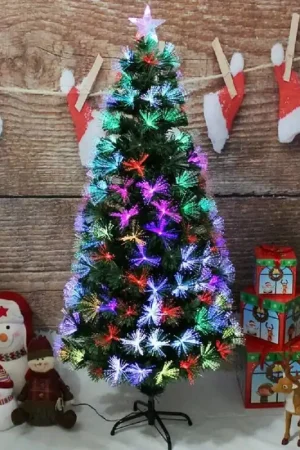 Solo Oggi Trade Shop - Albero Di Natale In Fibra Ottica 120cm Verde Multicolori Con Punta Stella A Led -