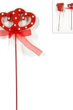 Trade Shop - Set 12pz Spillone Legno Con Fiocco Cuore Love 26cm San Valentino 3 Modelli - Novità