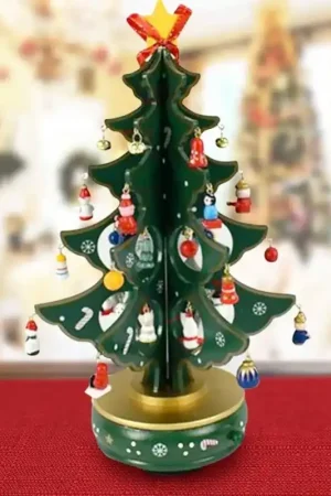 Trade Shop - Carillon Natalizio Albero Di Natale Legno Con Addobbi 33cm Decorazioni Natalizie - Miglior Prezzo