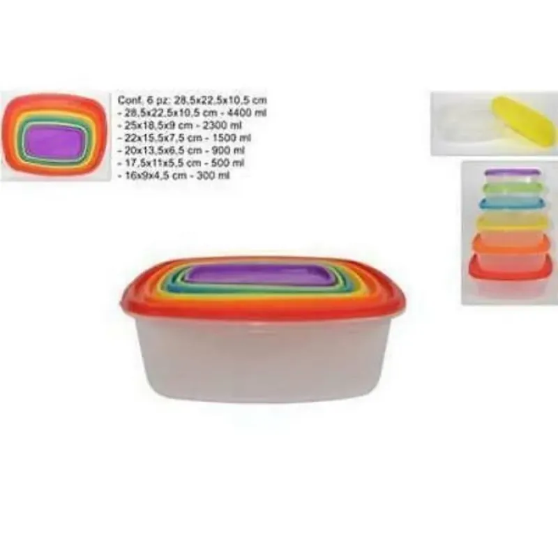 Più Venduto Trade Shop - Set 6 Pz Contenitori In Plastica Rettangolari Con Coperchio Per Alimenti -