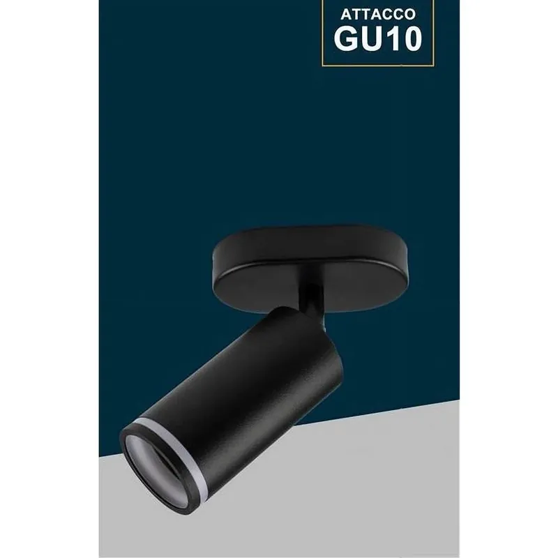 Trade Shop - Applique Plafoniera Orientabile Da Soffitto Parete 1 Diffusore Lampada Gu10 Ts-1 - Nero Più Venduto