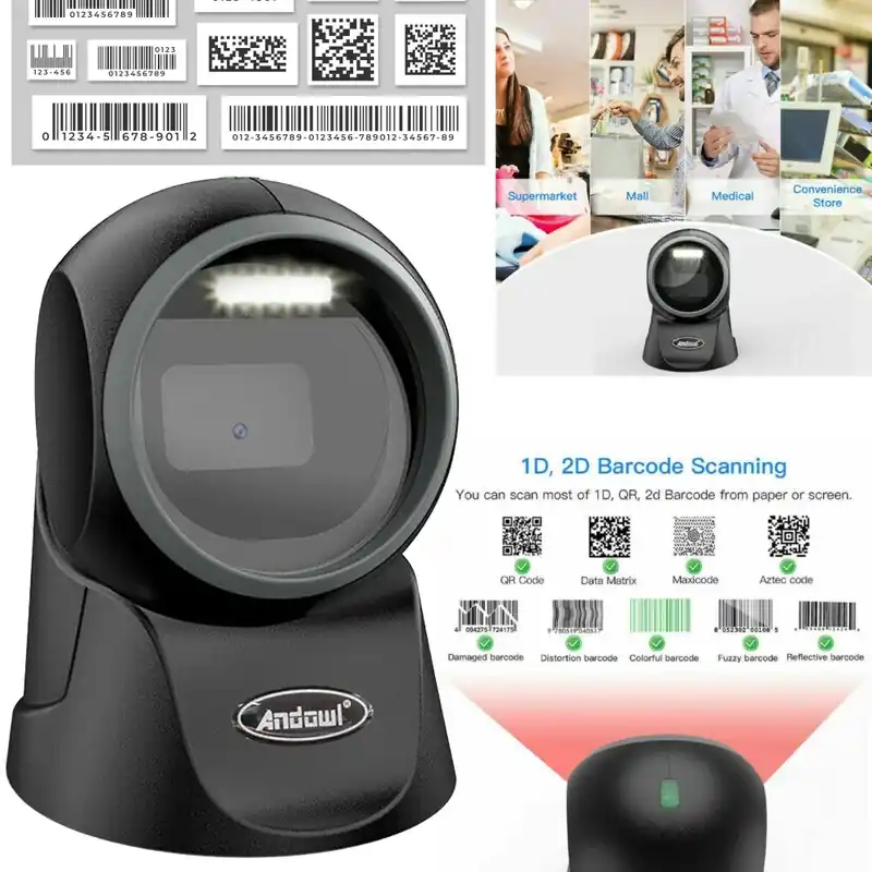 Trade Shop - Scanner Barcode Lettore Di Codici A Barre Qr Code 1d 2d Usb Da Tavolo Q-sm50 - Pagamento Sicuro