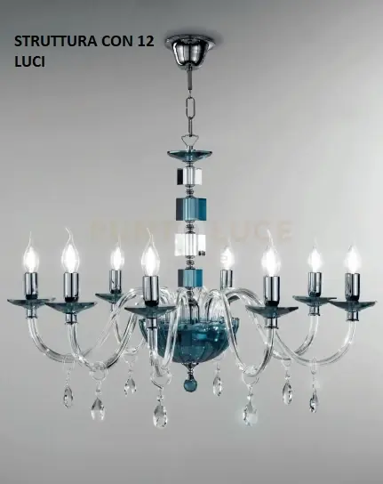 LAMPADARIO LIVIA 12 LUCI OTTANIO- TRASPARENTE E CROMO ATTACCO E14 D.85CM Professionale