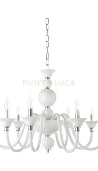 LAMPADARIO TEBE 6 LUCI BIANCO E CROMO ATTACCO E14 D.70CM Non Perdere