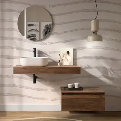 Composizione bagno con mensolone 120 cm e cassettiera sospesa 80 cm in noce maya - Sumo Ultime Pezzi