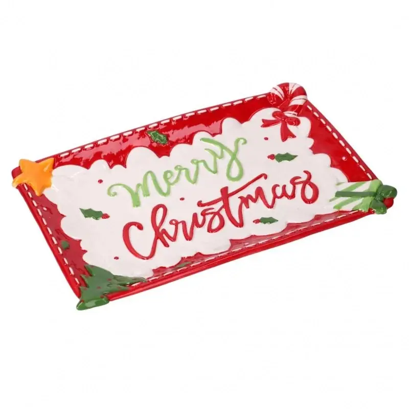 Centrotavola ceramica merry christmas cm 29,5x19,5h3,3 Di Tendenza
