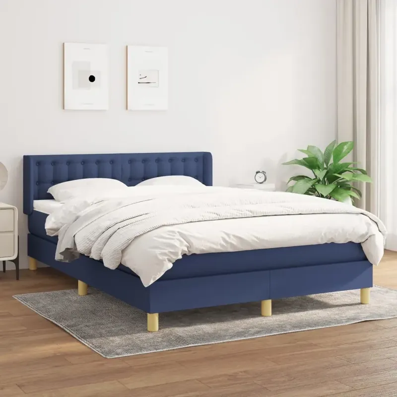 Ultime Pezzi Giroletto a Molle con Materasso Blu 140x190 cm in Tessuto