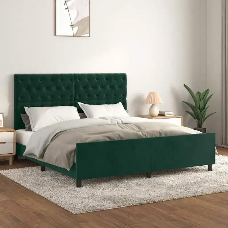 Non Perdere Giroletto con Testiera Verde Scuro 180x200 cm in Velluto