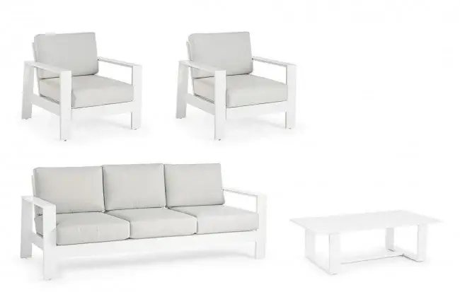 Prezzo Basso Set Salotto da Giardino Divano 2 Poltrone e Tavolino Baltic Bianco