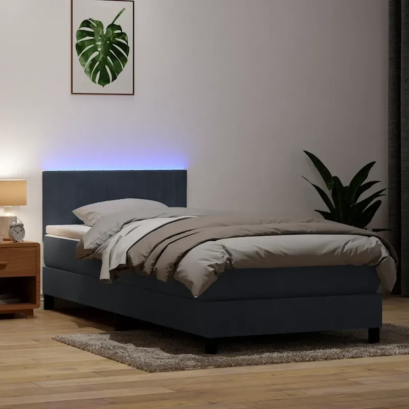 Letto a Molle con Materasso e LED Grigio Scuro 80x210 cm Velluto 3317050 Novità