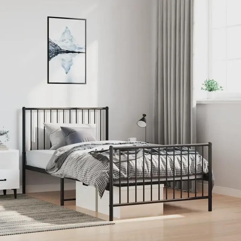 Giroletto con Testiera e Pediera Metallo Nero 100x200 cm 350877 Offerta Limitata