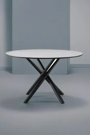 Prezzo Ridotto Tavolo rotondo Logan piano cemento e gambe nere 120x120x76.5H
