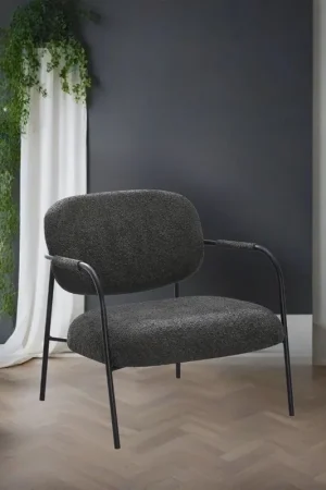 Poltrona in tessuto teddy e struttura in metallo Nat grigio scuro Prezzo Basso