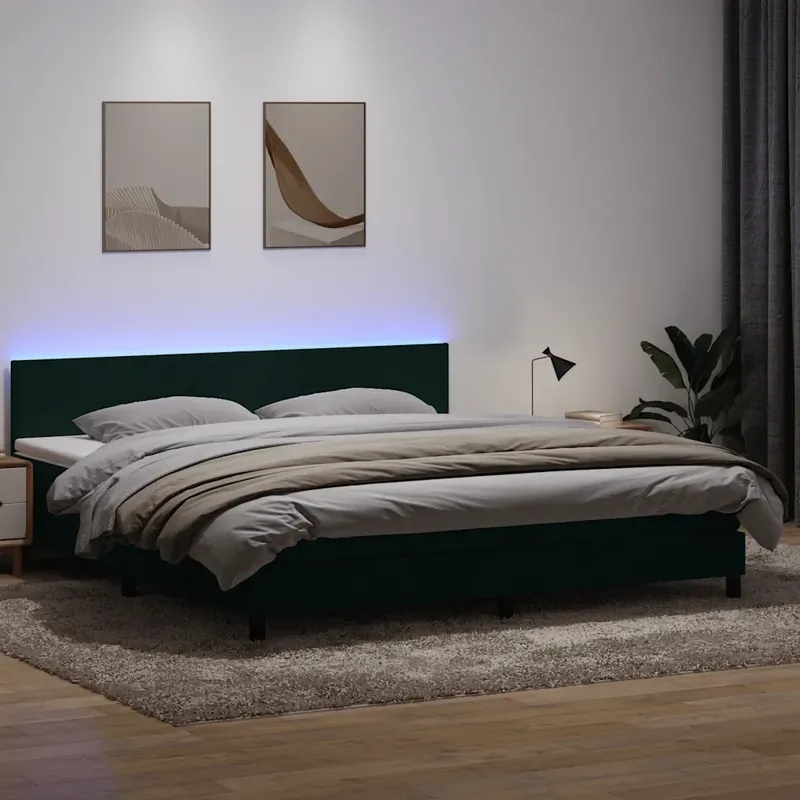 Compra Adesso Letto a Molle con Materasso e LED Verde Scuro 180x220 cm Velluto 3316752