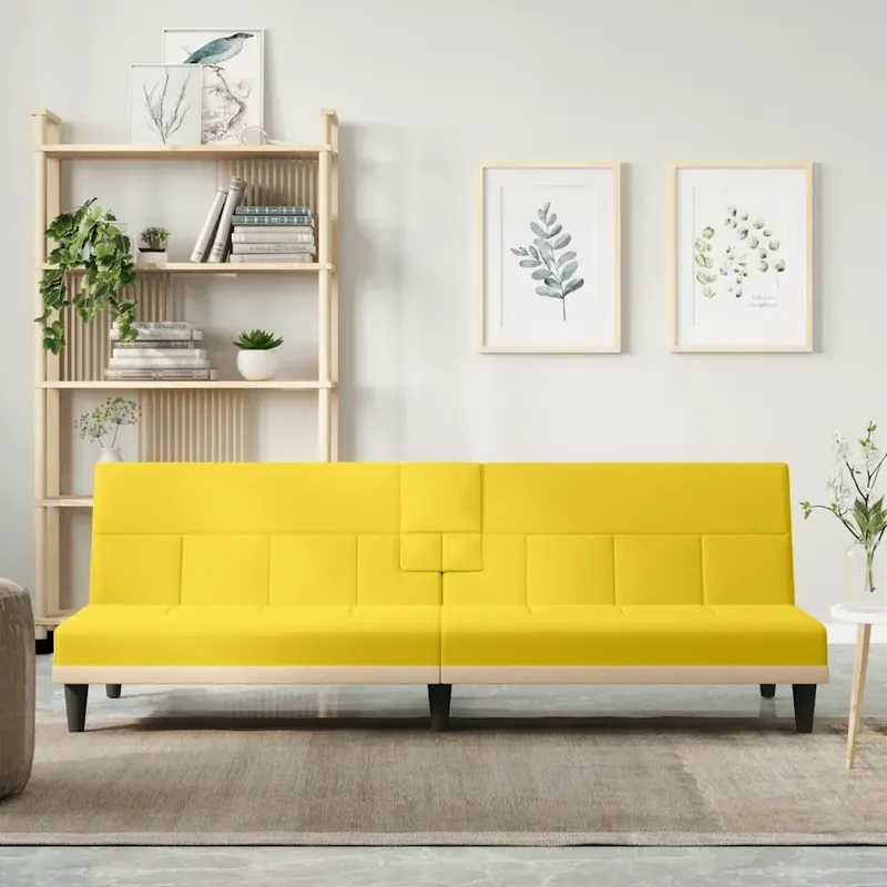 Vendita Finale Divano Letto con Portabicchieri in Tessuto Giallo Chiaro 351867