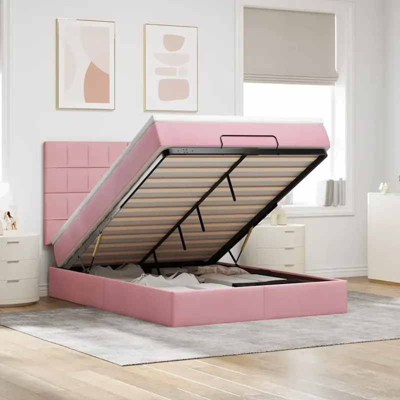 Struttura Letto Pouf con Materassi Rosa 140x200 cm in Velluto 3314329 Offerta Lampo