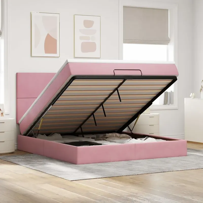 Struttura Letto Pouf con Materassi Rosa 160x200 cm Velluto 3314263 Acquista Ora