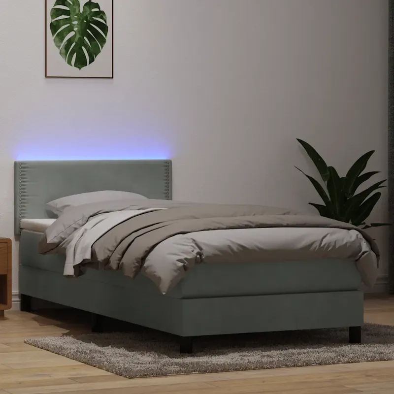 Letto a Molle con Materasso e LED Grigio Chiaro 80x210 cm Velluto 3316761 Promo Stagionale