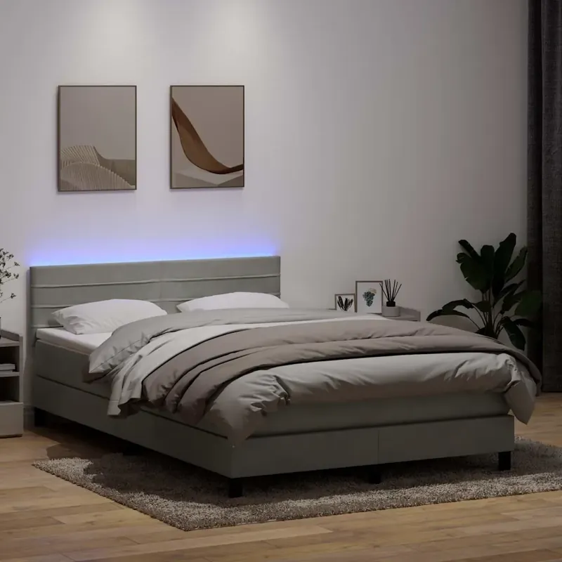 Spedito Oggi Letto a Molle con Materasso e LED Grigio Chiaro 160x220cm Velluto 3317031