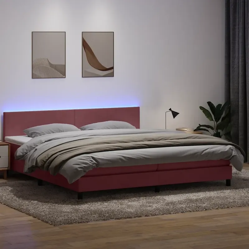 Affare Letto a Molle con Materasso e LED Rosa 180x210 cm in Velluto 3316706