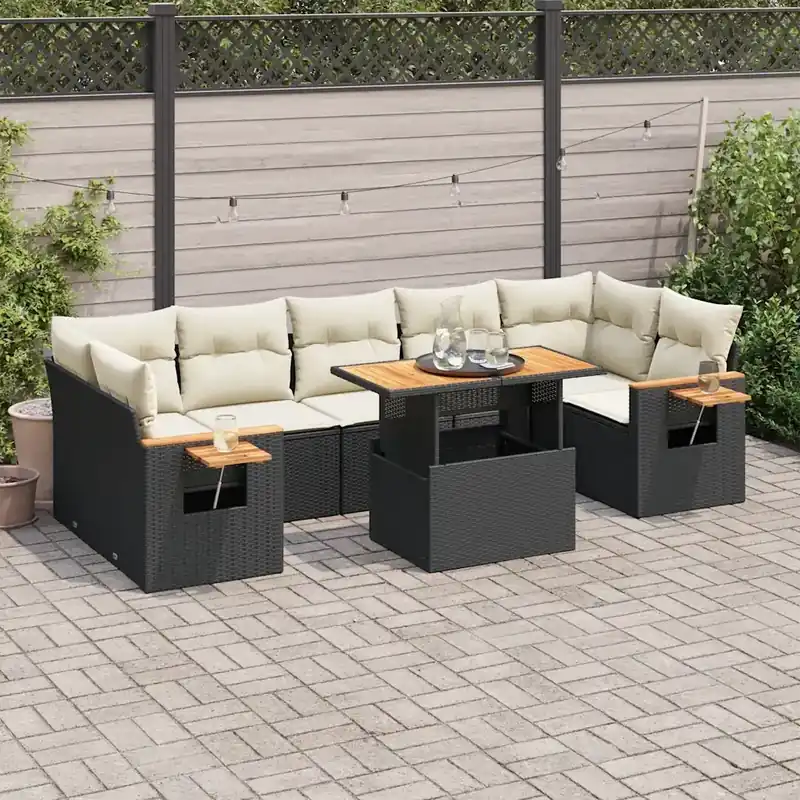 Set Divani da Giardino con Cuscini 8 pz Nero Polyrattan Acacia 3327570 Vendita Finale