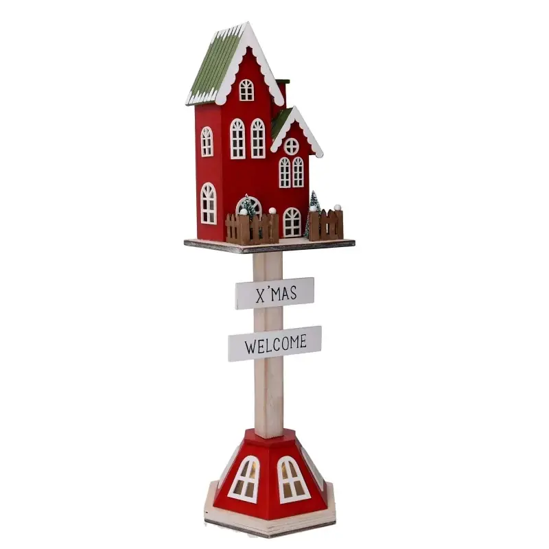 Super Prezzo Casetta legno rosso con led cm 17x15,3h56,5