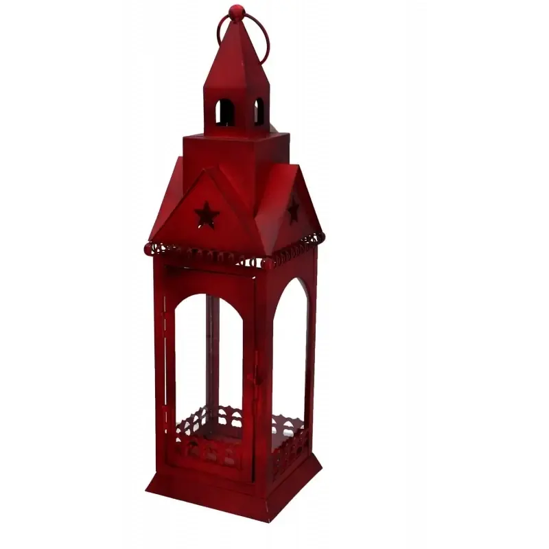 Lanterna metallo rosso quadro cm 13x13h45,5 Offerta Limitata