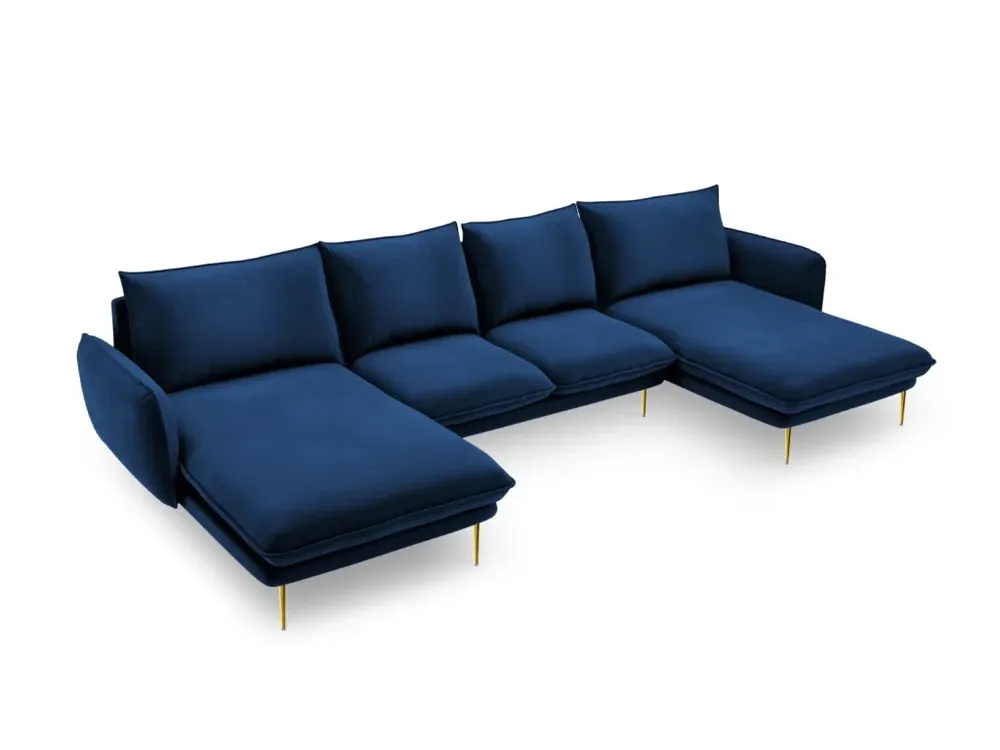 Cosmopolitan Design - Divano panoramico "Vienna" 6 posti in velluto blu reale Prezzo Ridotto