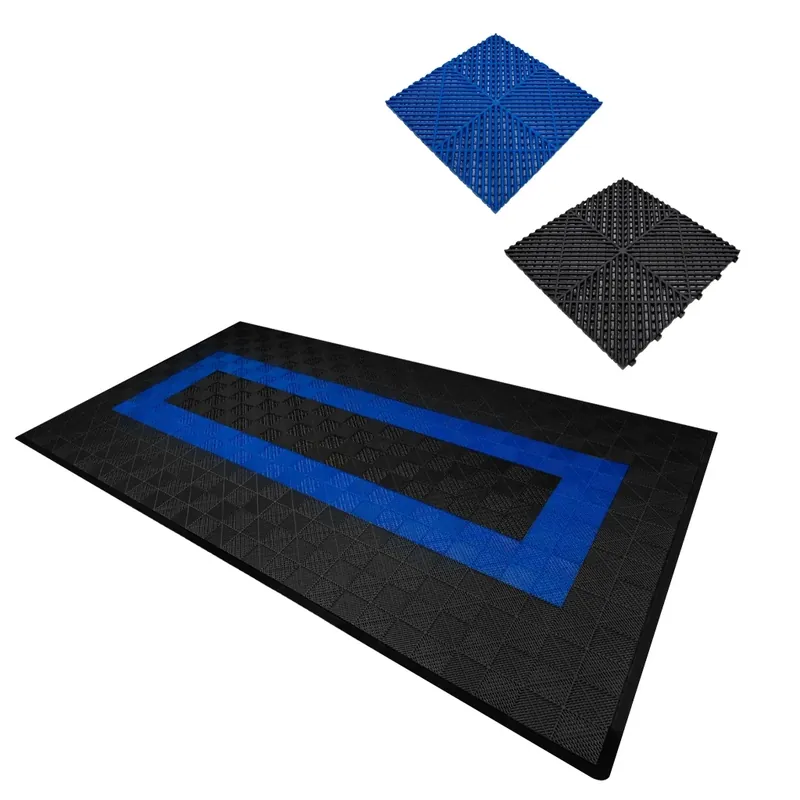 Novità Piastrelle ventilate nere e blu 3,2m x 6m per garage e officine, antiscivolo.