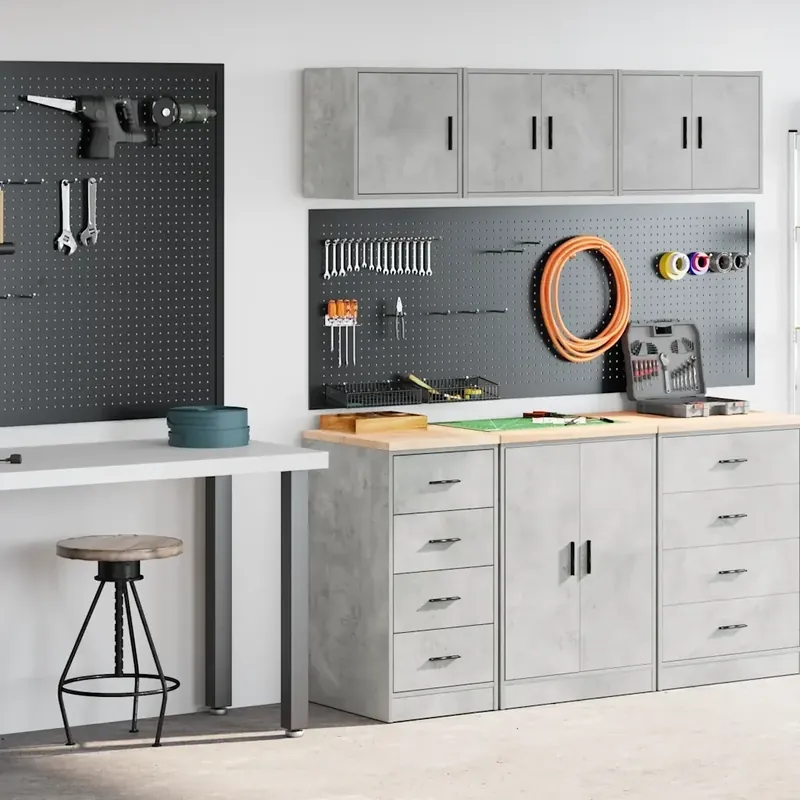 Armadi da Garage 2 pz Grigio Cemento in Legno Multistrato 3328326 Ultime Pezzi